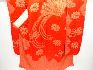 アンティーク　紋錦紗絞り檜扇模様単衣振袖用長襦袢